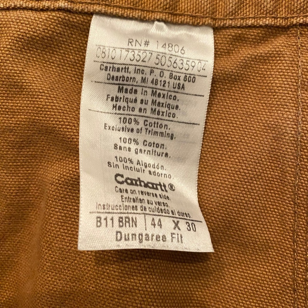 Carhartt B11 BRN Mens Brown Duck Canvas Dungaree Fit Work Pants 44x30 - Picture 3 of 8
